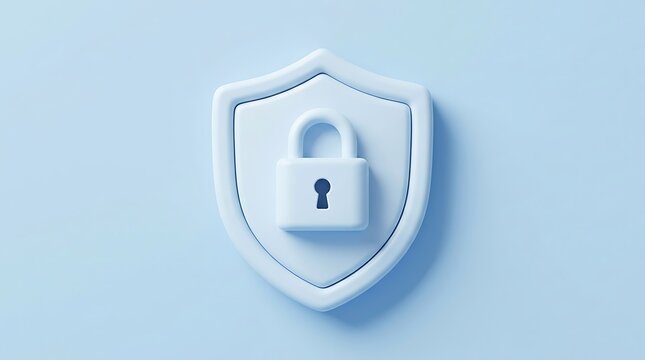 Clean blue security shield with padlock graphic symbolises internet safety data protection information privacy online firewall defence and account authentication.