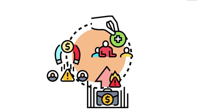 Business concept visualizes reducing spending on new personnel integration, attracting talent while managing financial risks for efficient company growth and workforce development