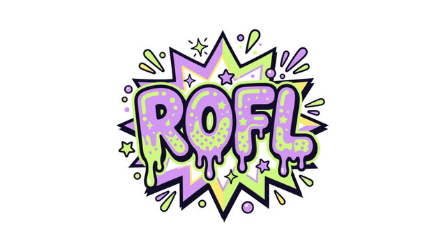 ROFL comic style sticker with green slime splash.