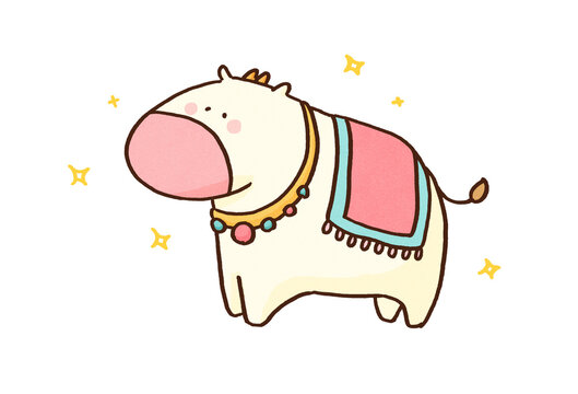 Sacred cow adorned with jewelry and decorative cloth, sacred cow idiom or untouchable taboo concept