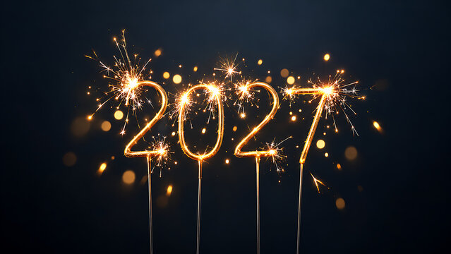 Fireworks display celebrating new year's eve 2020 , Happy New Year 2027, New Year 2027, Happy New Year, New Year, 2027 Typography, 2027