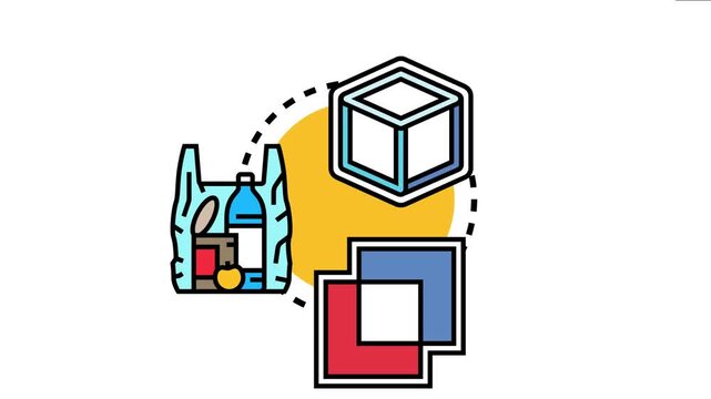 Consumer goods and commercial products represented by a shopping bag, 3d cube, and overlapping squares, business themes and daily economy