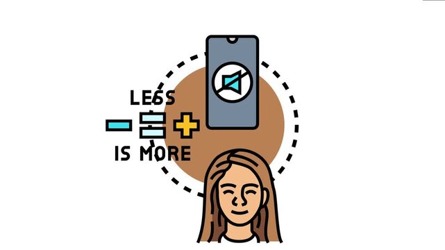 Person experiencing minimal affect and digital detox, with less screen time leading to increased well being and a peaceful state of mind, emphasizing the concept of less is more