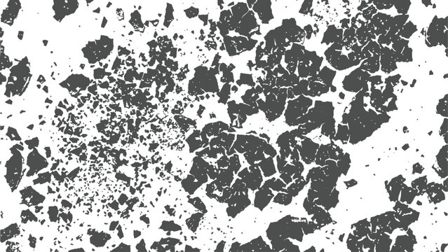 Abstract black and white grunge texture background. Distressed cracked surface pattern with peeling paint flakes. Flat vector illustration EPS 10.