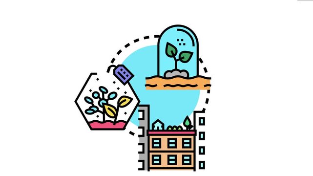 Miniature plants growing in terrariums and on rooftop buildings modern ecosystems, sustainable lifestyle, and environmental development concepts
