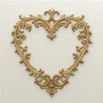 Luxurious Baroque Golden Scrollwork Heart Frame Graphic for Valentine Card Background