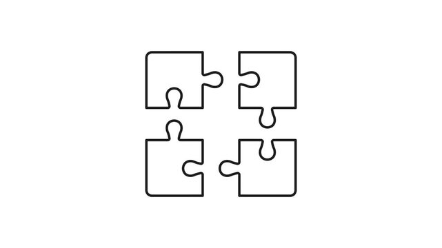 Four Interlocking Puzzle Pieces Animated Icon With Alpha Channel. Teamwork, Problem Solving, And Collaboration Motion Graphic. Strategic Planning And Integration. On Transparent Background