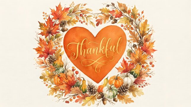 A beautiful and heartwarming thanksgiving heart shaped floral border filled with autumnal colors and textures perfect for invitations cards and festive decorations symbolizing gratitude and