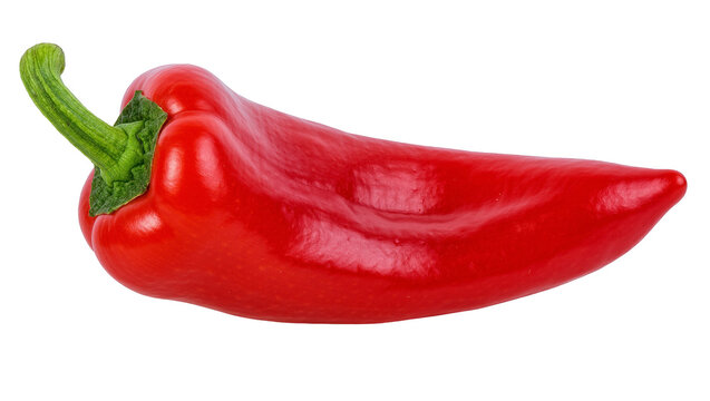 Bright red pepper with green stem, isolated on transparent background