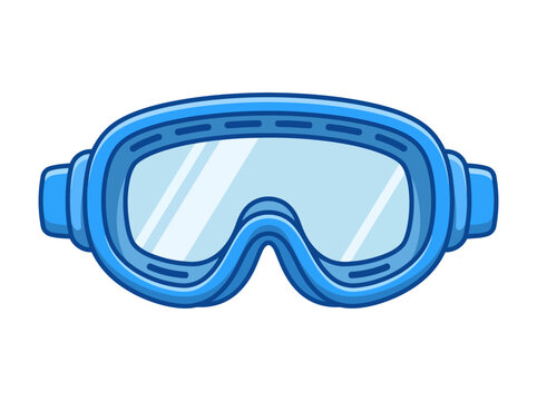 Blue ski goggles vector illustration, winter sports eyewear icon, protective snowboarding mask for mountain activities