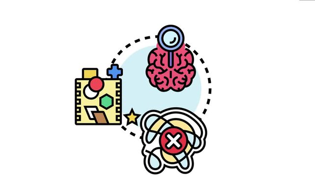 Brain performing unfocused activity with an object, leading to a tangled mess and indicating a problem, inefficiency, or unproductive mental process