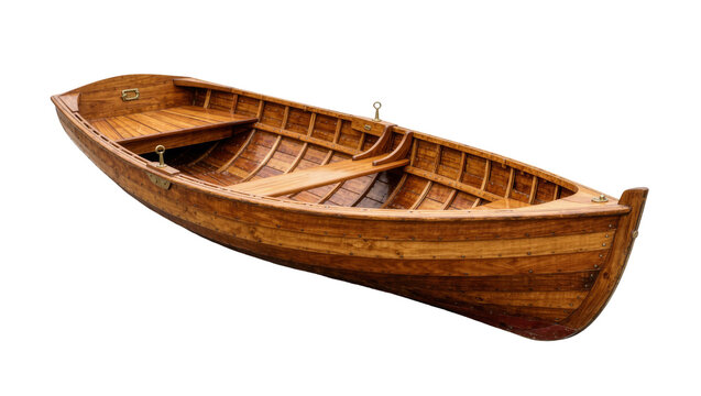 Wooden rowboat with polished finish, isolated on transparent background