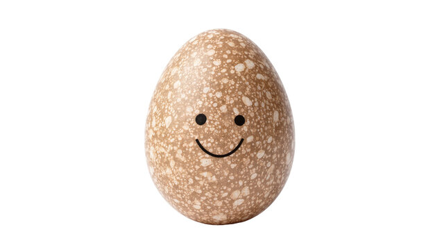 Speckled brown egg with happy face, isolated on transparent background