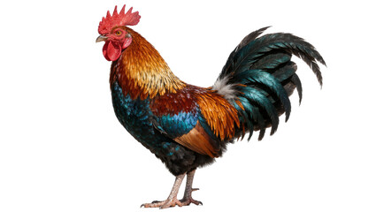 Colorful rooster with iridescent tail feathers, isolated on transparent background © Irina