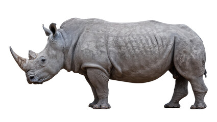Large grey rhinoceros with a prominent horn, isolated on transparent background © Irina