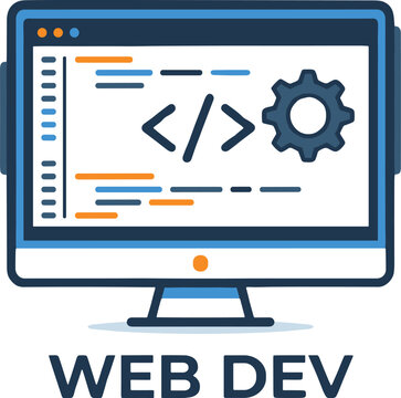 Web Development Flat Icon with Code Symbols and Settings Gear