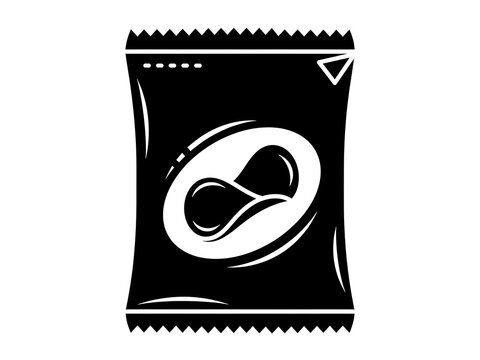 Black packaging bag with white infinity symbol and arrow design