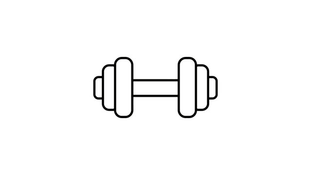 Black outline dumbbell icon on transparent background for fitness workout.