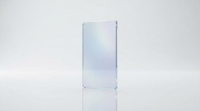 Clear glass rectangle plate standing upright on a clean studio surface