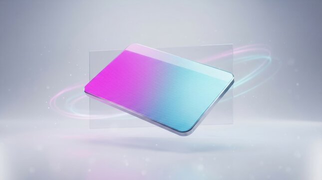 Floating blank credit card with pink and blue gradient design