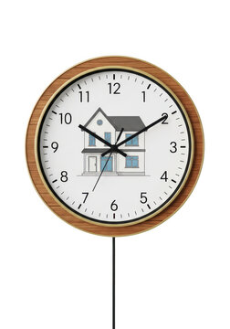 Wooden framed clock showing time with bird illustration