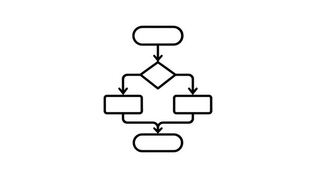 Detailed black line flowchart icon for business process illustration.