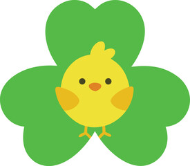 Fototapeta premium Cute yellow baby chick inside a green clover leaf icon Vector