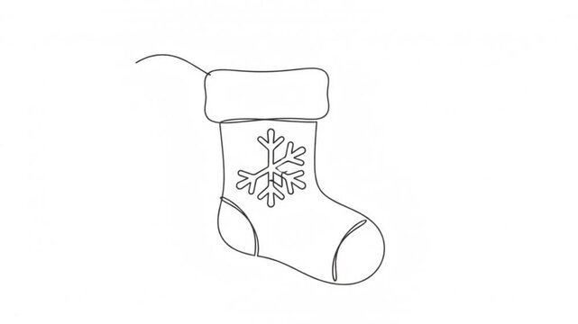 Continuous line of christmas stocking with snowflake animation, minimalist holiday for seasonal projects
