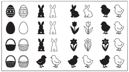 Obraz premium black silhouette with line art vector pair icon set