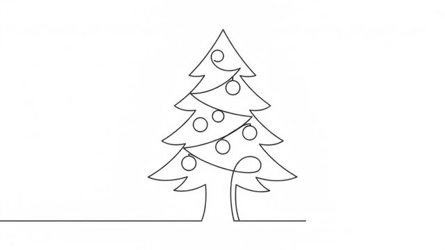 Continuous line of christmas tree with ornaments animation one line christmas tree holiday minimalist