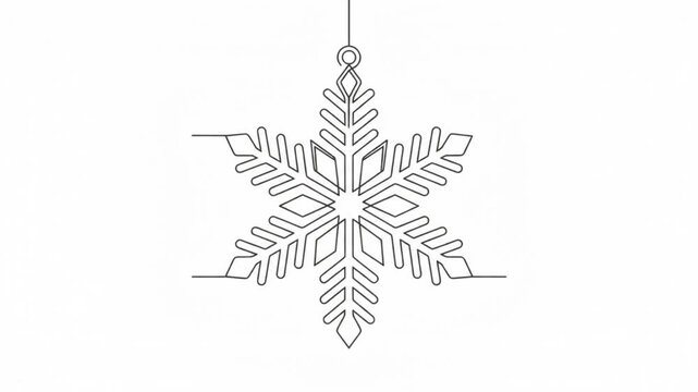 Minimalist snowflake continuous line animation, winter holiday motion on white background