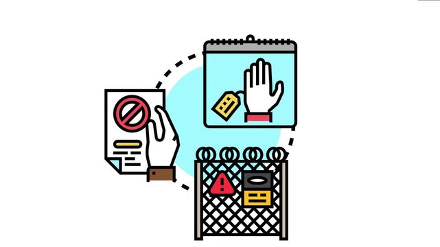 Migrant filtering process icon representing border control, immigration policy, and security measures to prevent illegal crossing and human trafficking, emphasizing legal procedures