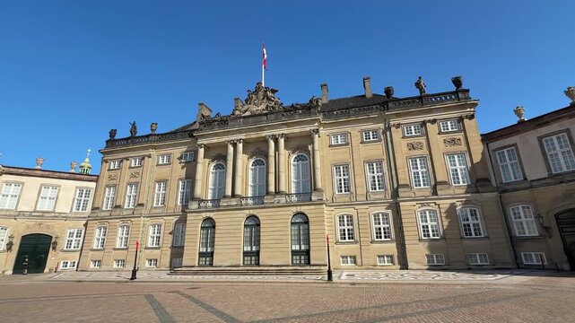 Exterior view of Amalienborg Palace royal residence in Copenhagen, Denmark