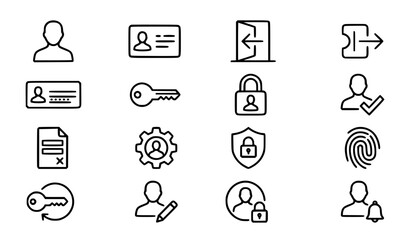 Fototapeta premium Account and User Authentication Outline Icon Set for Profile Login and Security