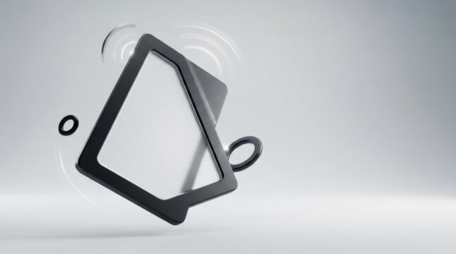 Black notification bell icon with a ringing motion effect on a soft neutral background
