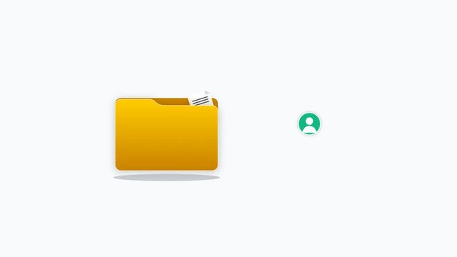 User file transferring to folder animation. Clean minimalist vector graphic. Digital profile document management. User data storage archiving. White background composition. Directory folder icon.