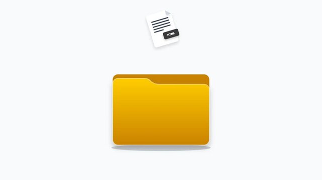 Multiple documents entering folder animation. Clean minimalist vector graphic. Digital file organization system. Data import save transfer. Light background composition. File directory icon. 4k
