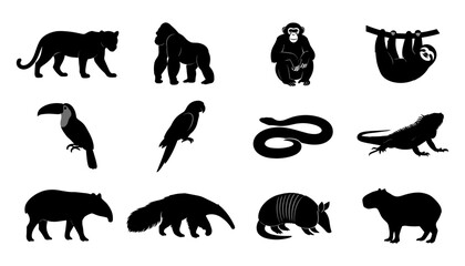 Fototapeta premium Animal Silhouettes Set, Featuring Diverse Wildlife Icons Featuring Silhouette