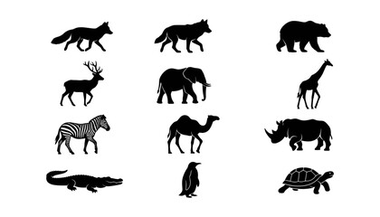 Obraz premium Animal Silhouettes Set, Featuring Diverse Wildlife Icons Featuring Vector
