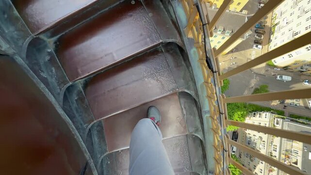Point-of-view climbing spiral stairs of Church of Our Saviour, Copenhagen