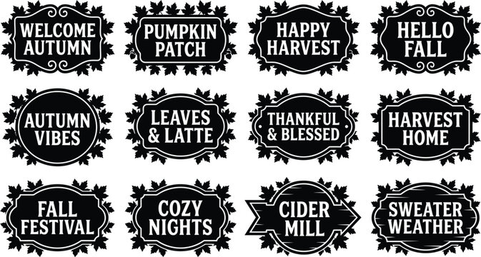 A collection of beautifully distressed autumn phrases and warm seasonal greetings featuring a charming rustic hand lettered design style