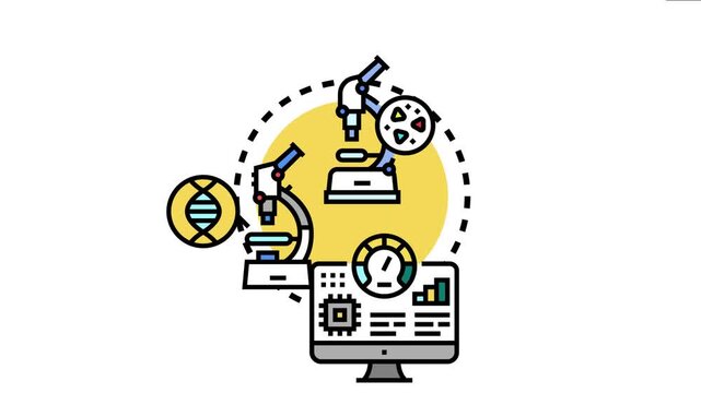 Scientific research in a modern laboratory analyzing cells, dna, and molecular structures using microscopes and digital technology for biotechnology and diagnostic insights