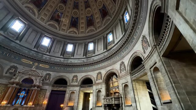 Interior dome view of Marble Church (Marmorkirken) in Copenhagen, Denmark