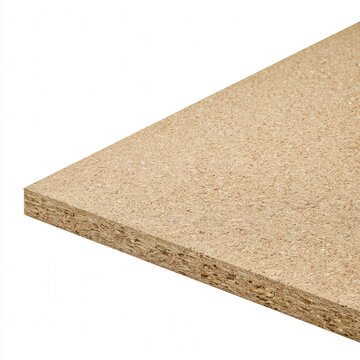 Particle board sheet on white background