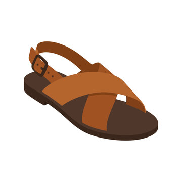 Brown leather sandal with crossover straps and adjustable buckle for casual summer footwear