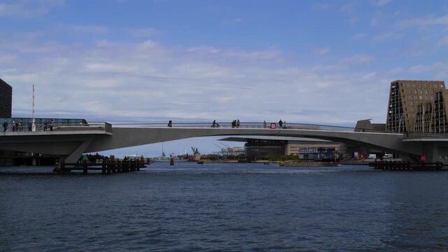 Waterfront view of Inner Harbour Bridge (Inderhavnsbroen) in Copenhagen, Denmark