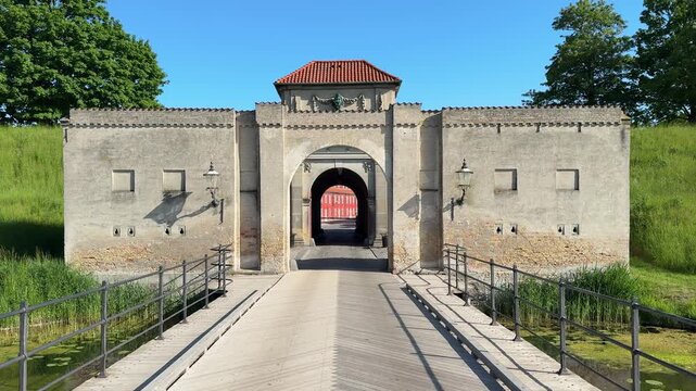 Entrance gate bridge leading into Kastellet citadel in Copenhagen, Denmark