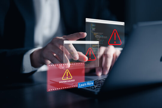 System hacked alert after cyber attack on computer network. compromised information concept. internet virus cyber security and cybercrime. hackers to steal the information is a cybercriminal	
