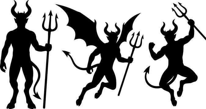Devil Demon Silhouette Collection with Tridents and Bat WingsDevil Demon Silhouette Collection with Tridents and Bat Wings