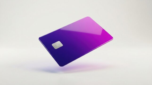 Purple and pink gradient credit card floating on a light background